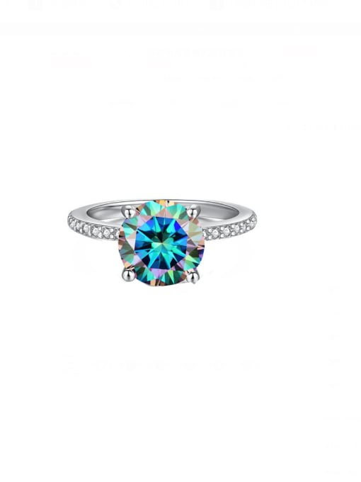 5.0 Ct  [Blue Green Mosonite] 925 Sterling Silver Moissanite Geometric Dainty Band Ring